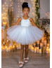 Sweetheart Neck White Lace Tulle Jeweled Trim Flower Girl Dress